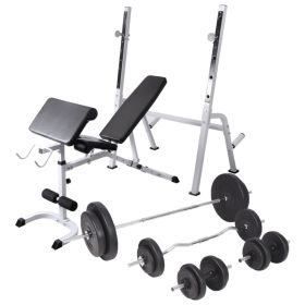Workout Bench With Weight Rack, Barbell And Dumbbell Set 198.4 Lb