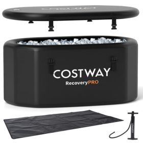 Xl 129 Gal Oval Ice Bath Tub With Cover And Hand Pump For Athletes-Black