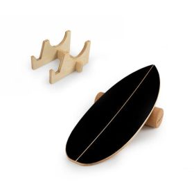 Wooden Balancing Board with Cork Roller and Storage Rack to Exercise-Black