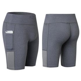 Size: Large,Color: Gray - All Seasons Yoga Shorts Stretchable With Phone Pocket
