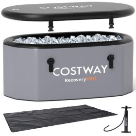 XL 129 Gal Oval Ice Bath Tub with Cover and Hand Pump for Athletes-Gray - Color: Gray