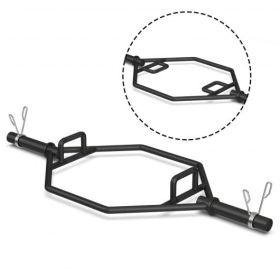 56 Inch Olympic Hexagon Deadlift Trap Bar with Folding Grips Powerlifting-Black - Color: Black