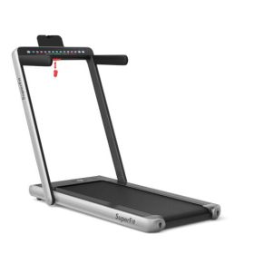 Electric Motorized Health and Fitness Folding Treadmill with Dual Display-Silver - Color: Silver