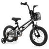 14 Inch Kids Bike With Basket And Training Wheels For Children Aged 4-5 Years Old - Color: Black - Size: 14 Inches