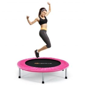 38 Inch Mini Folding Trampoline Portable Leisure Fitness Backboard-Pink - Color: Pink
