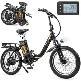 Costway Folding Electric Bicycle for Adults with 20-Inch Fat Tires Snow E-Bike - Color: Black - Size: 20 inches