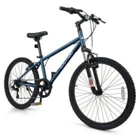 Costway Kids Mountain Bike 20 24 Inch Child Bicycle for Boys Girls Aged 8+ Years Old Navy-24 Inch - Color: Navy - Size: 24 inches