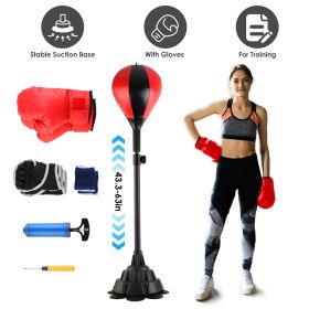 Punching Bag with Stand Free Standing Boxing Ball for Adults 43.3-63in Height Adjustable Boxing Bag with Gloves Wrist Sleeves Stable Suction Base for