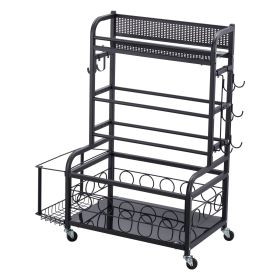 Yoga Mat Storage Rack, Home Gym Workout Equipment Organizer, Powder Coated Finish Steel Yoga Mat Holder with Hooks & Wheels, Weight Rack for Dumbbell