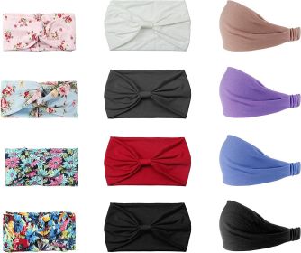 Headband for Women Sweat Wicking Scarf Bandana Elastic Workout Headband Vintage Turban Headbands Boho Floral Headwraps Hair Band; 12pcs