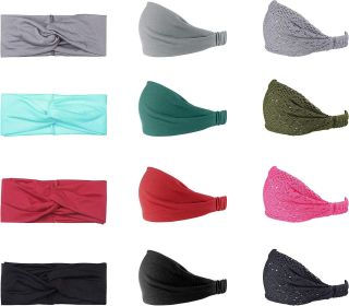 12pcs Headbands for Women Sweat Wicking Wrap Headband Elastic Turban Wide Knot Bows Head Wraps Hair Bands Running Athletic Yoga Multi-Function Headban