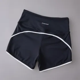 Color: black, Size: M - 2024 New Color Contrast High Waist Sports Shorts Tight Elastic Peach Hip Training Fitness Yoga Hot Pants