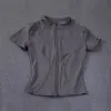 Color: Blue, Size: M - Summer High Quality Waist Slimming Training Tops Women's Quick-drying Tight Stand Collar Full Zipper Short Sleeves Yoga shirts