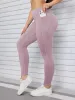 Color: Rose Red, Size: M - Women Solid Color High Waist Leggings with Pockets ,All-Season Casual Sports Running, Workout, and Fitness Yoga Pants