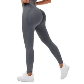 Color: GRAY, Size: S - Seamless Knitted Leggings Fitness GYM Pants Women's High Waist Leggings Hips Tight Peach Buttocks High Waist Nude Yoga Pants