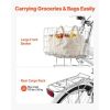 Women Bike, 26 In Beach Cruiser Bike, 7-Speed Adult City Bicycle With Carbon Steel Frame, 330 Lbs Capacity, Basket, Rear Rack & Dual V-Brakes, White