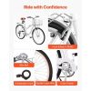 Women Bike, 26 In Beach Cruiser Bike, 7-Speed Adult City Bicycle With Carbon Steel Frame, 330 Lbs Capacity, Basket, Rear Rack & Dual V-Brakes, White