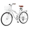 Women Bike, 26 In Beach Cruiser Bike, 7-Speed Adult City Bicycle With Carbon Steel Frame, 330 Lbs Capacity, Basket, Rear Rack & Dual V-Brakes, White