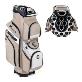 Molded Lock Top Golf Cart Bag With 14-Way Full Length Dividers And 11 Pockets-Khaki - Color: Khaki