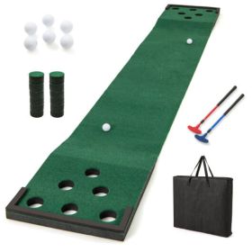 11 FT Indoor Outdoor Putting Green Mat with 2 Adjustable Putters and 6 Balls - Color: Green