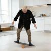 Wooden Balancing Board With Cork Roller And Storage Rack To Exercise-Black - Color: Black