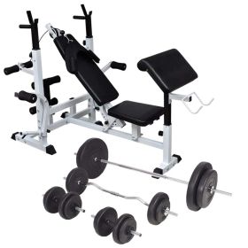 Weight Bench With Weight Rack, Barbell And Dumbbell Set 198.4 Lb