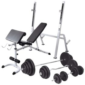 Workout Bench With Weight Rack, Barbell And Dumbbell Set 264.6 Lb