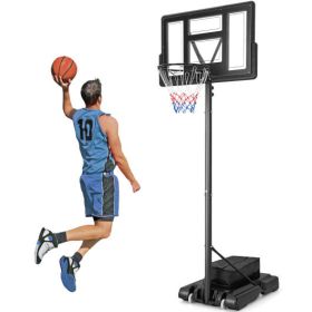 4.4-10 Feet Adjustable Basketball Hoop System with Weight Bag and 2 Nets - Color: Black