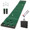 11 Ft Indoor Outdoor Putting Green Mat With 2 Adjustable Putters And 6 Balls - Color: Green