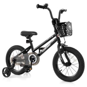 14 Inch Kids Bike With Basket And Training Wheels For Children Aged 4-5 Years Old - Color: Black - Size: 14 Inches