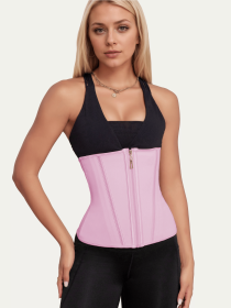 Waist Trainer for Women Latex Sport Underbust Steel Boned Corset Shapewear with Zipper Hook Shapewear Double Control Body Shaper  Workout Fajas Colomb (Color: Pink, size: XL)