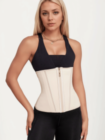 Waist Trainer for Women Latex Sport Underbust Steel Boned Corset Shapewear with Zipper Hook Shapewear Double Control Body Shaper  Workout Fajas Colomb (Color: Nude, size: XL)