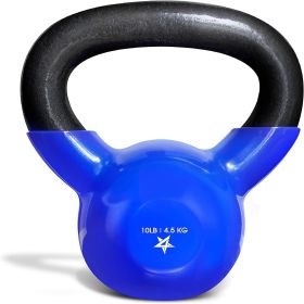 Kettlebell, 5-100 LB Vinyl Coated Cast Iron Strength Training Kettlebells for Home Gym Exercises, Fitness, Full Body Workout Equipment, Push Ups (Color: B. 10LB - Dark Blue  Vinyl Coated)