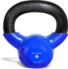 Kettlebell, 5-100 LB Vinyl Coated Cast Iron Strength Training Kettlebells for Home Gym Exercises, Fitness, Full Body Workout Equipment, Push Ups (Color: A. 5LB - Dark Blue  Vinyl Coated)