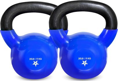 Kettlebell, 5-100 LB Vinyl Coated Cast Iron Strength Training Kettlebells for Home Gym Exercises, Fitness, Full Body Workout Equipment, Push Ups (Color: D. 20LB - Dark Blue  Vinyl Coated - Pair)