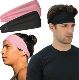 Sweat Band Workout Headbands for Women and Men - Sweatbands for Men - Moisture Wicking Sports Sweat Bands Headbands for Women, Running,Cycling,Yoga (Color: [2-Pack] 1-Black & 1-Pink)