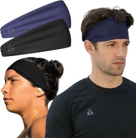 Sweat Band Workout Headbands for Women and Men - Sweatbands for Men - Moisture Wicking Sports Sweat Bands Headbands for Women, Running,Cycling,Yoga (Color: [2-Pack] 1-Black & 1-Navy)