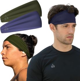 Sweat Band Workout Headbands for Women and Men - Sweatbands for Men - Moisture Wicking Sports Sweat Bands Headbands for Women, Running,Cycling,Yoga (Color: 2-Pack] 1-OD Green & 1-Navy)