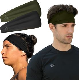 Sweat Band Workout Headbands for Women and Men - Sweatbands for Men - Moisture Wicking Sports Sweat Bands Headbands for Women, Running,Cycling,Yoga (Color: [2-PACK] 1-BLACK & 1-OD GREEN)