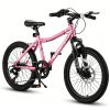 20 Inch Kids Mountain Bike, 7-Speed Boys Girls Bicycle with Front Suspension, Disc & V-Brake, Steel Frame Children\'s Bike for Ages 6-12