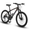 S24102 24 Inch Mountain Bike Boys Girls, Steel Frame, 21 Speed Mountain Bicycle with Daul Disc Brakes and Front Suspension MTB