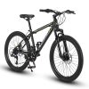 S24102 24 Inch Mountain Bike Boys Girls, Steel Frame, 21 Speed Mountain Bicycle with Daul Disc Brakes and Front Suspension MTB