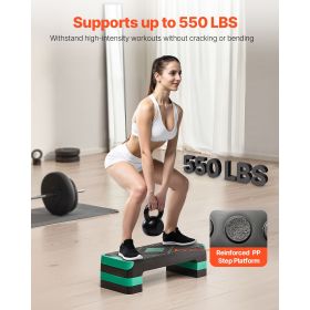 Aerobic Exercise Step Platform, 28-Inch Workout Aerobic Stepper, Height Adjustable Fitness Training Step Deck Trainer with 4 Risers (Color: Green)
