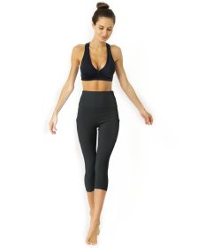 High Waisted Yoga Capri Leggings - Slate Grey (Color: Slate Grey, size: medium)