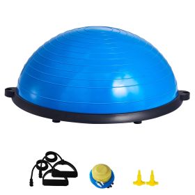 Half Exercise Ball Trainer, 23 inch Balance Ball Trainer, 660lbs Capacity Stability Ball, Yoga Ball with Resistance Bands & Foot Pump (Top Non-Slip Texture: Wavy Pattern, Color: Blue)