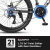S24102 24 Inch Mountain Bike Boys Girls, Steel Frame, 21 Speed Mountain Bicycle with Daul Disc Brakes and Front Suspension MTB