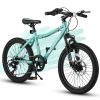 20 Inch Kids Mountain Bike, 7-Speed Boys Girls Bicycle with Front Suspension, Disc & V-Brake, Steel Frame Children\'s Bike for Ages 6-12