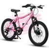 20 Inch Kids Mountain Bike, 7-Speed Boys Girls Bicycle with Front Suspension, Disc & V-Brake, Steel Frame Children\'s Bike for Ages 6-12